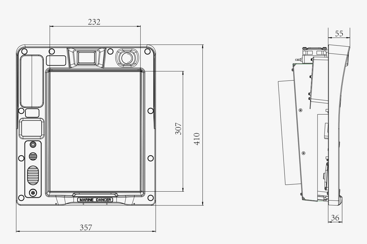 高配版3399中控系統(tǒng)產品尺寸圖